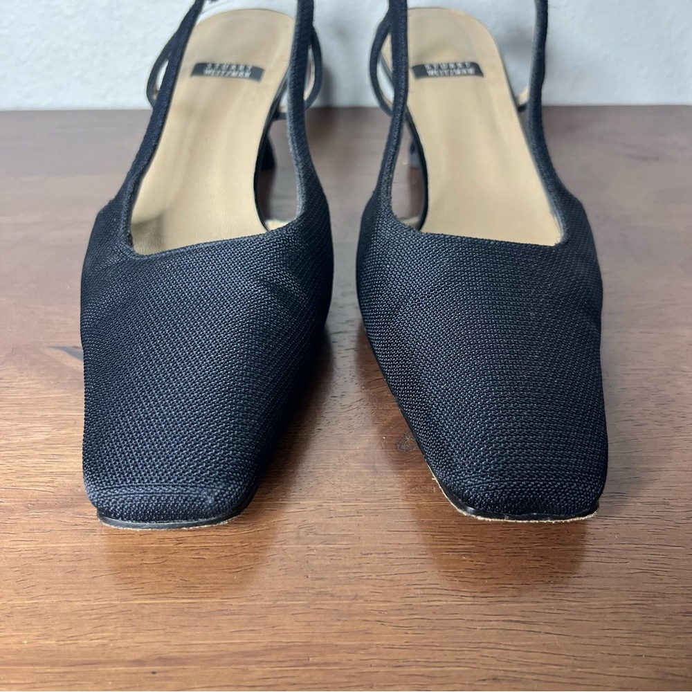 Stuart Weitzman Textured Navy Slingback Kitten Heel Pumps - Picture 4 of 8